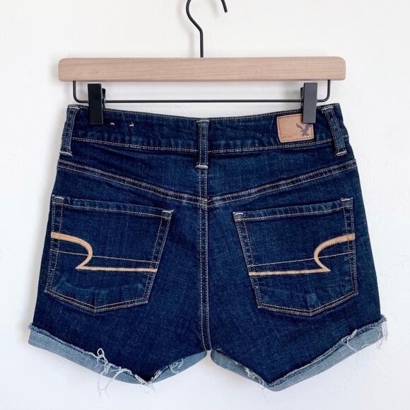 American Eagle Dark Wash Mid-Rise Cut-Off Denim Shorts - Picture 4 of 8